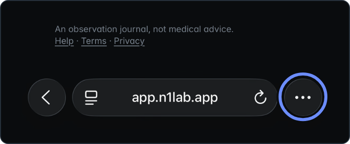 The bottom of Safari, with the ••• button ringed.